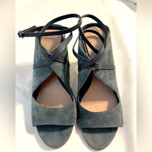 AD and Daughters grey leather wrap around heels